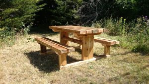 recycled wood into a picnic bench
